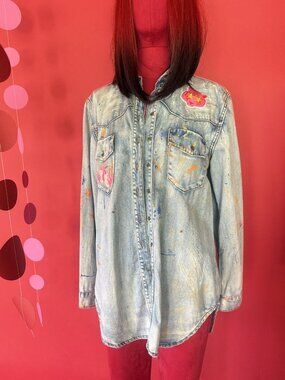 Upcycled Unique Painted Denim Shirt Jacket – One Teaspoon Denim Tunic